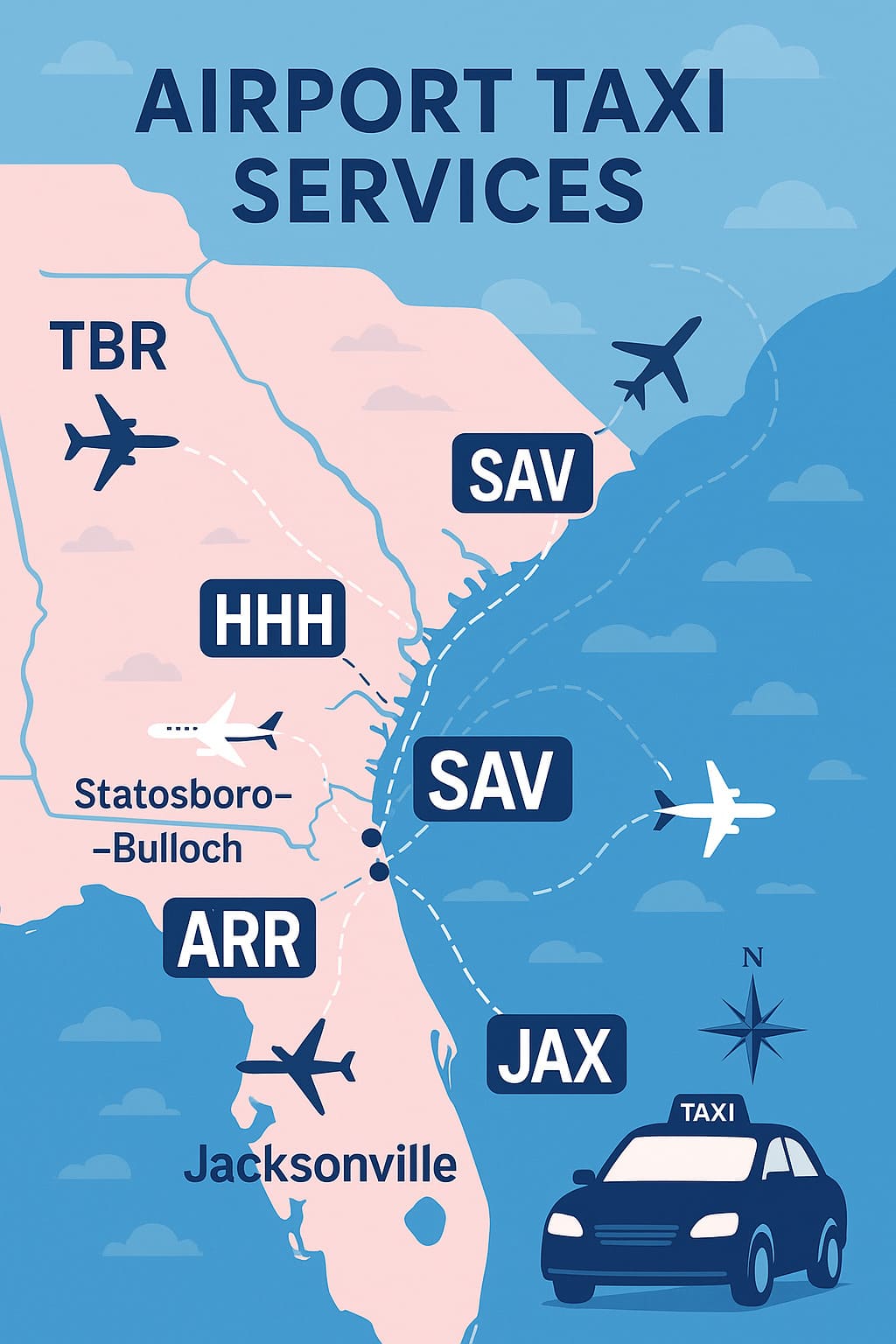 Southeast US Airport Taxi Map - Akpitaye Taxi Savannag, GA Service Airports
